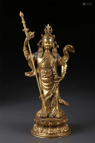 A Gilt Copper Padmasambhava Buddha Statue.