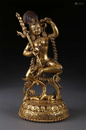 A Gilt Copper Vajrayogini Buddha Statue.