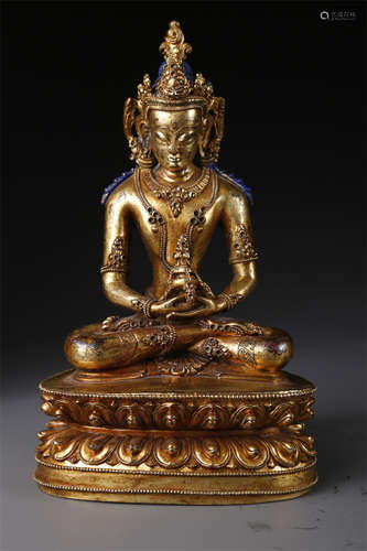 A Gilt Copper Amitayus Buddha Statue.