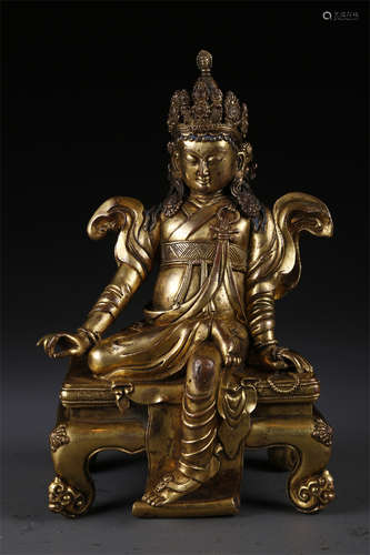 A Gilt Copper Avalokitesvara Buddha Statue.