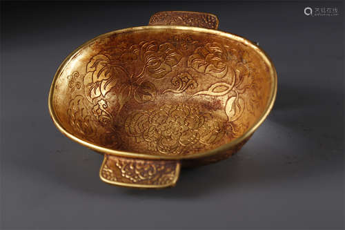 A Gilt Copper Cup with Flowers&Plants Design.