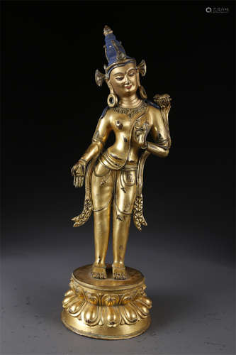 A Gilt Copper Manjusri Bodhisattva Statue.