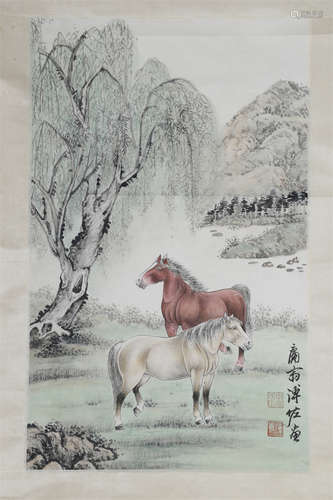 A Steeds Painting on Paper by Pu Zuo.