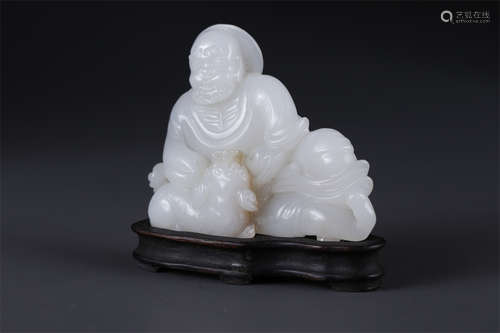 A Hetian White Jade Arhat Sculpture.