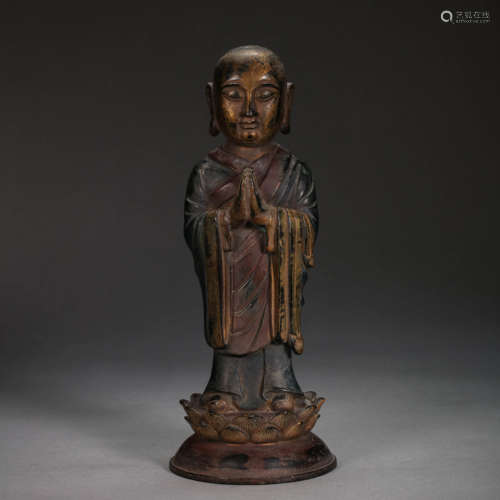 CHINESE BRONZE LACQUER GOLD BUDDHA STATUE, QING DYNASTY