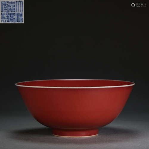 CHINESE RED GLAZED PORCELAIN BOWL, JIAQING PERIOD, QING DYNA...