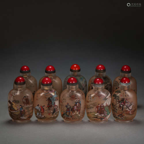 A SET OF CHINESE CRYSTAL INSIDE PAINTED SNUFF BOTTLES, QING ...