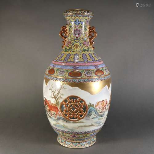 Famille Rose Porcelain Openwork Bottle, China