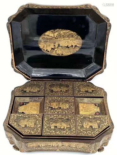 19Th Century Gold Painted Lacquer Box