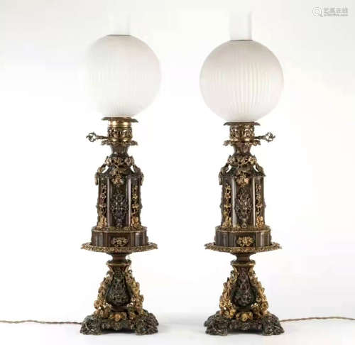 Pair Of 19Th Century Bronze Gold Gilded Lampstands, China