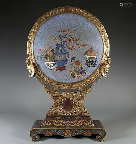 Cloisonne Screen Ornament With Antique, China