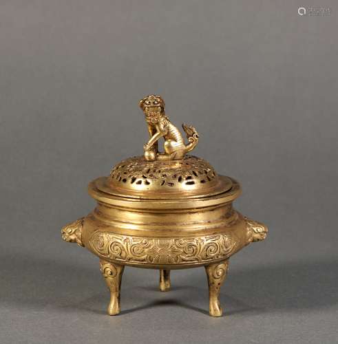 Bronze Gold Gilded Beast Incense Burner, China