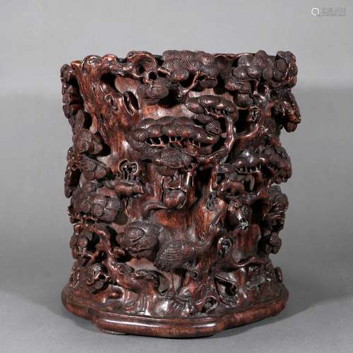 Agarwood Carving Porcelain Brush Pot, China