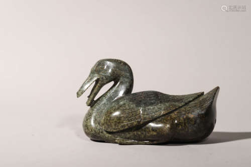 Carved Brownish and Greenish Jade Duck