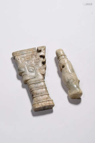 Two Carved Jade Ornaments