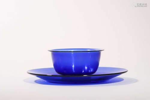 Blue Glass Cup and Plate