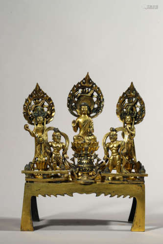 Set of Gilt Bronze Figure of Triad