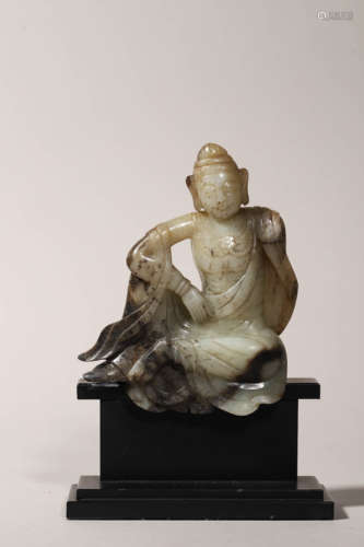 Carved Grayish Jade Figure of Buddha