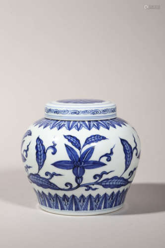 Blue and White Floral Tian Jar and Cover