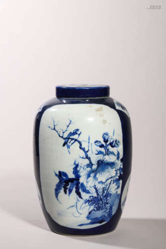 Blue and White Flower and Bird Jar