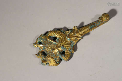 Gilt Bronze Lion-Head Belt Hook