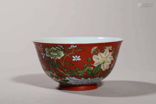 Red-Ground Floral Bowl