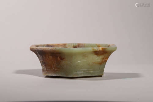 Carved Russet Jade Hexagonal Brush Washer