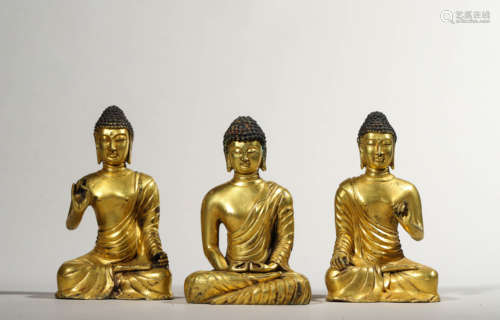 Three Gilt Bronze Figures of Buddha