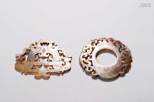Pair of Two Carved Jade Ornaments
