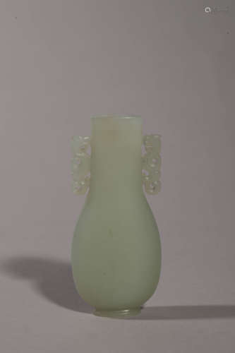 Carved White Jade Double-Eared Vase