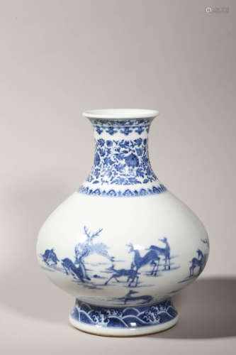 Blue and White Deer Bottle Vase