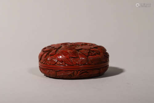 Carved Lacquerware Floral Circular Box and Cover