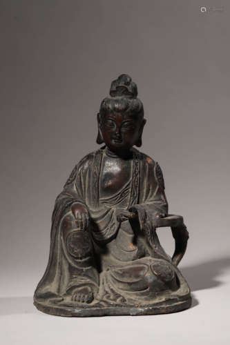 Gilt-Lacuqwer Bronze Figure of Guanyin