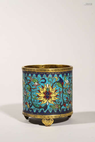 Cloisonne Enamel Lotus Tripod Censer