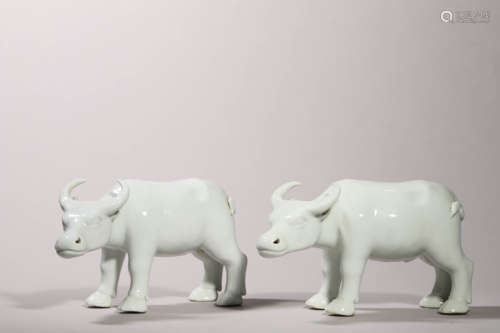 Pair of White Glaze Bull Ornaments