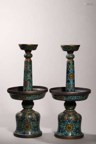 Pair of Cloisonne Enamel Candlesticks