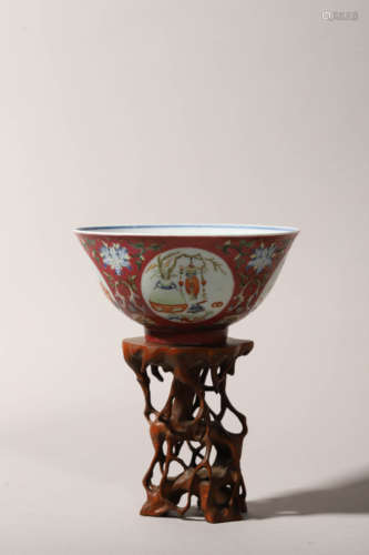 Famille Rose Antiques Bowl with Stand