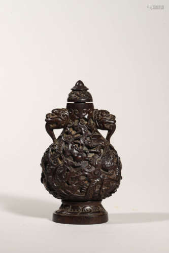 Lobular Sandalwood Twin Dragon Snuff Bottle