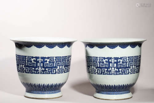 Pair of Blue and White Dragon Pots