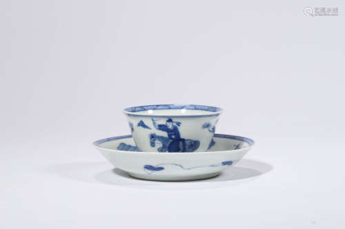 Blue and White Figure Cup and Cup Stand