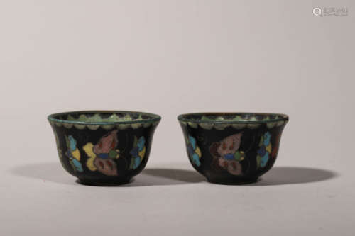 Pair of Cloisonne Enamel Lotus Cups