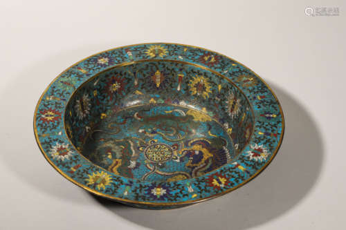 Cloisonne Enamel Twin Lion Basin