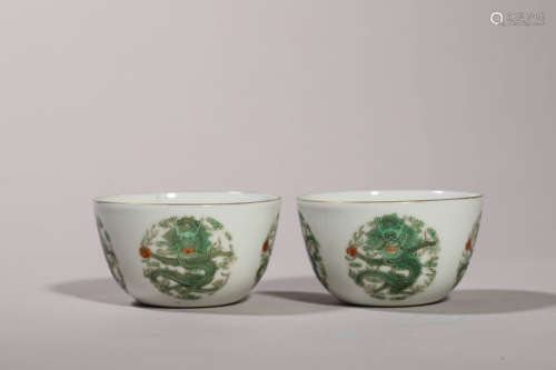 Pair of Doucai Glaze Dragon Cups