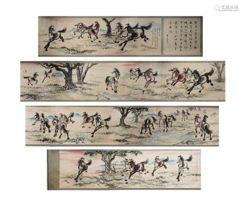 Chinese Horse Painting Hand Scroll, Xu Beihong Mark