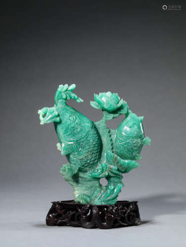 Dongling Jade Twin-Fish Floral Vase