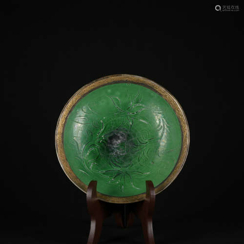 A green and officer glazed  bowl