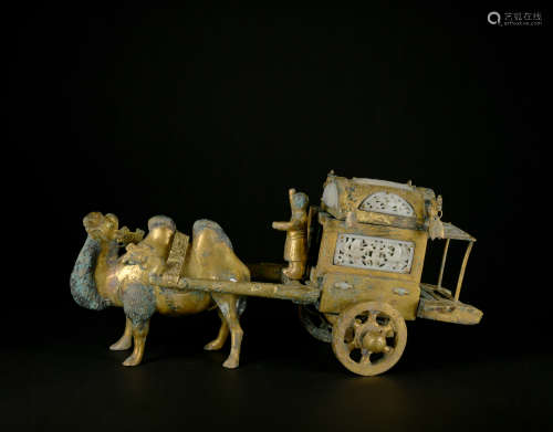 A gilt-bronze Camel cart