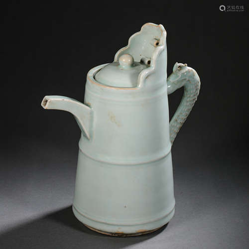 CHINESE YUAN DYNASTY SHU FU WARE GREEN GLAZE EWER