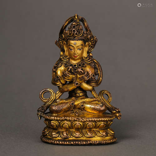 CHINESE QING DYNASTY GILT BRONZE BUDDHA SITTING STATUE