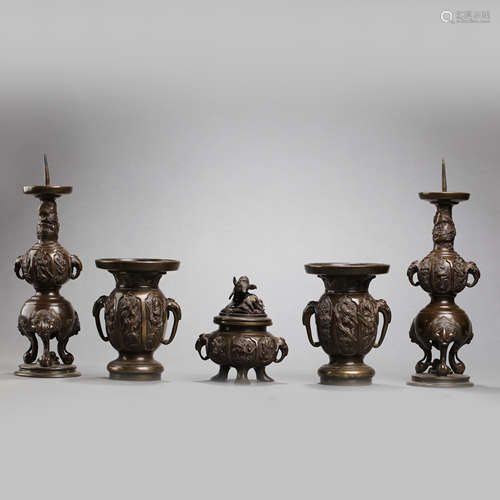 A GROUP OF CHINESE BRONZE FIVE OFFERINGS, QING DYNASTY